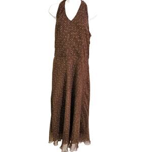Believe Chiffon Brown Sleeveless Midi Dress Size 12 Casual Travel Wedding Guest